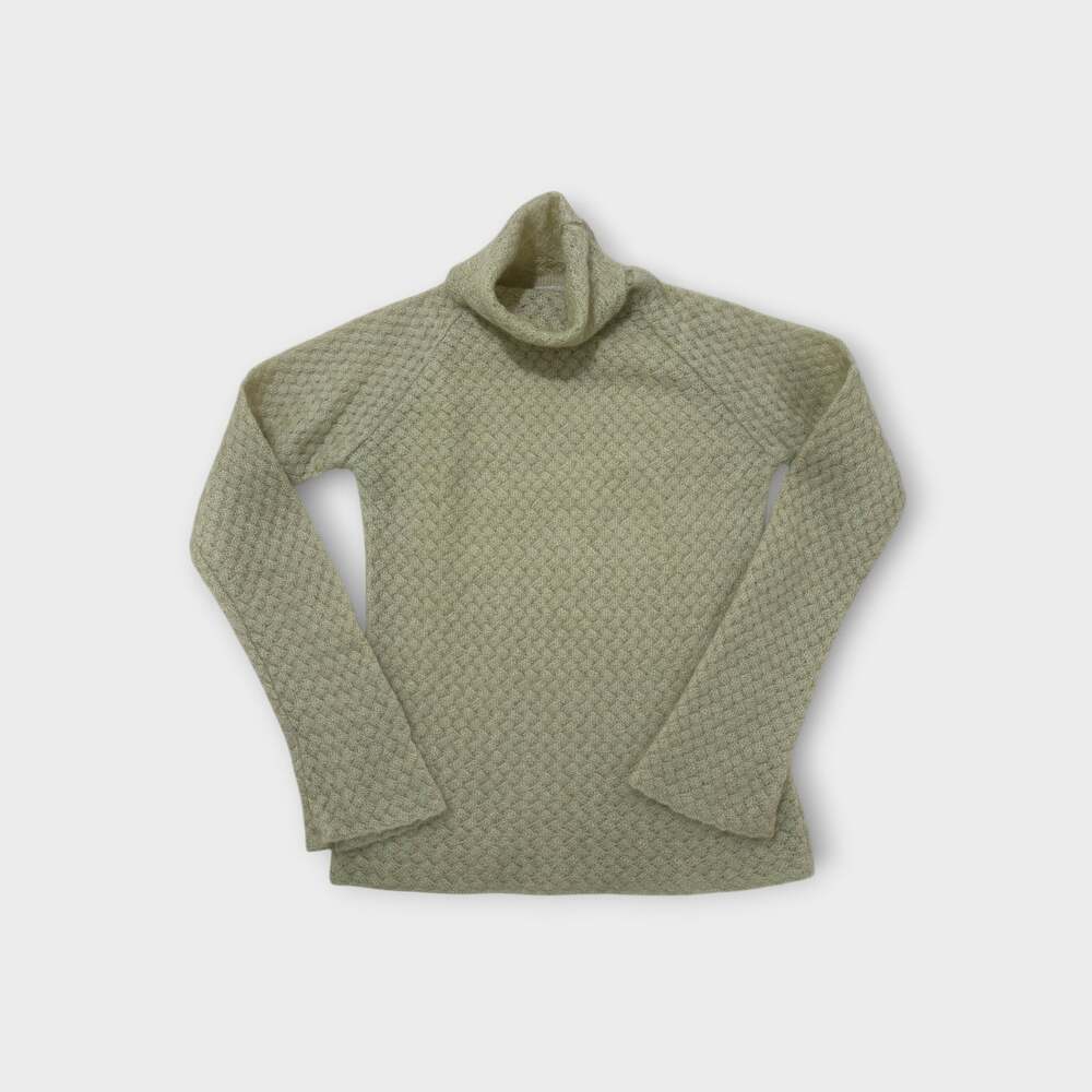 Country Road Mohair Blend Turtleneck Sweater Sage Green Open Knit S